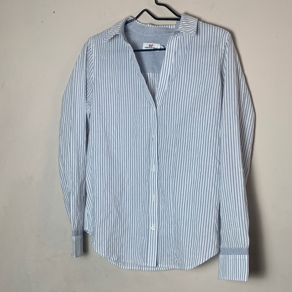 Vineyard Vines Blue and White Striped Button-Up Shirt Size 8 - Picture 1 of 7